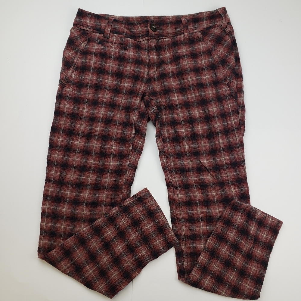Free People Crinkle Plaid Pegged Trouser Pants